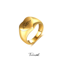 Cargar imagen en el visor de la galería, Anillo corazón personalizable, en acero inoxidable bañado en oro 18 k.