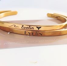Cargar imagen en el visor de la galería, Brazalete Unisex personalizable en acero chapado en oro 18 k.