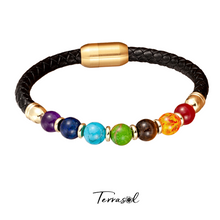 Cargar imagen en el visor de la galería, Pulsera Energy, de cuero trenzado y piedras naturales.