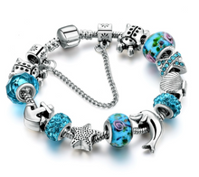 Cargar imagen en el visor de la galería, Pulsera Oceania, en plata tibetana y cristal.